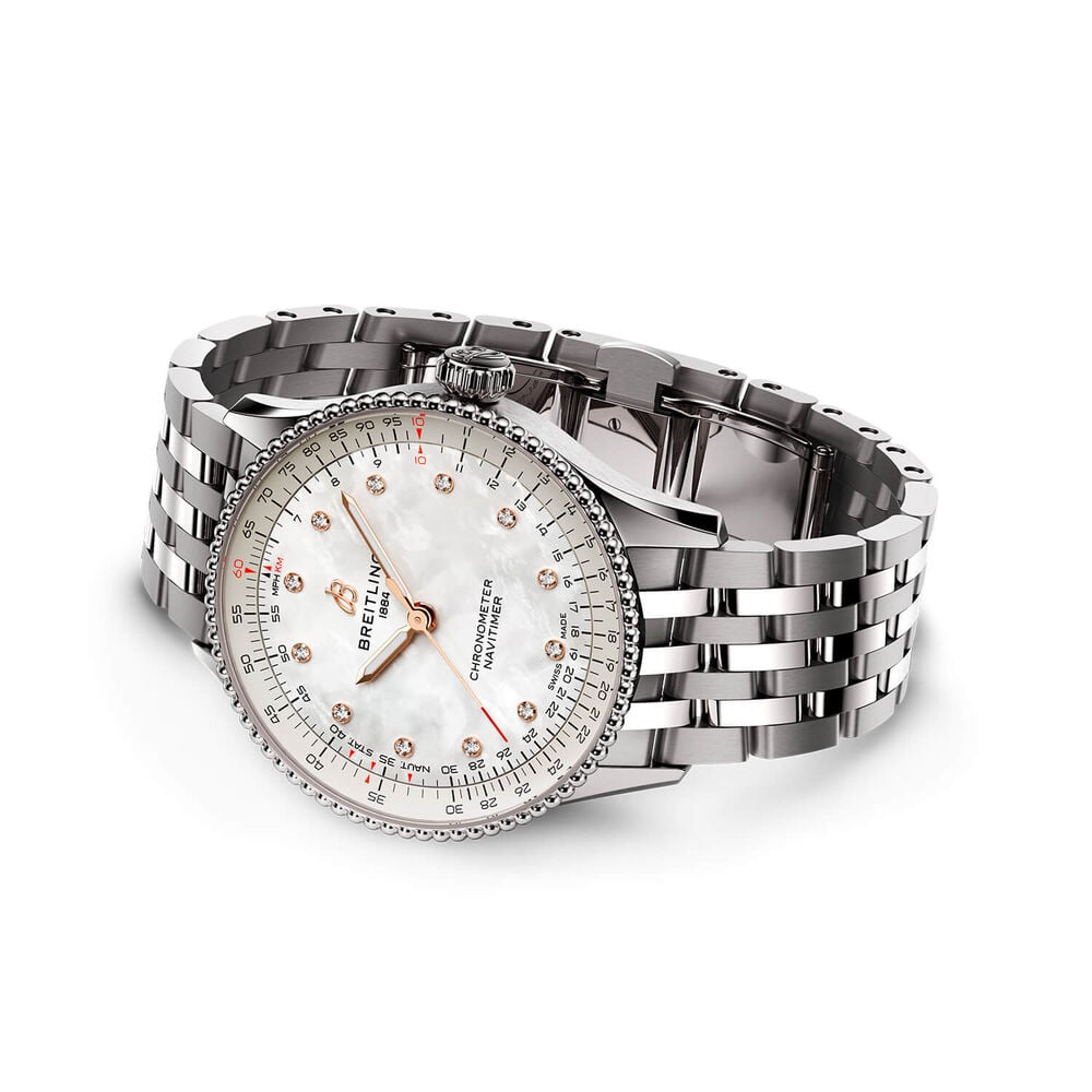Breitling Navitimer Automatic 36mm Mother of Pearl Dial Steel Bracelet Watch image number 2