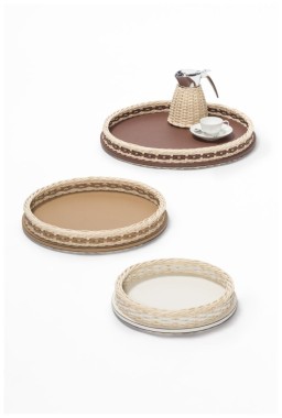 Pigment France, Orsay leather & rattan trays, Round tray, large