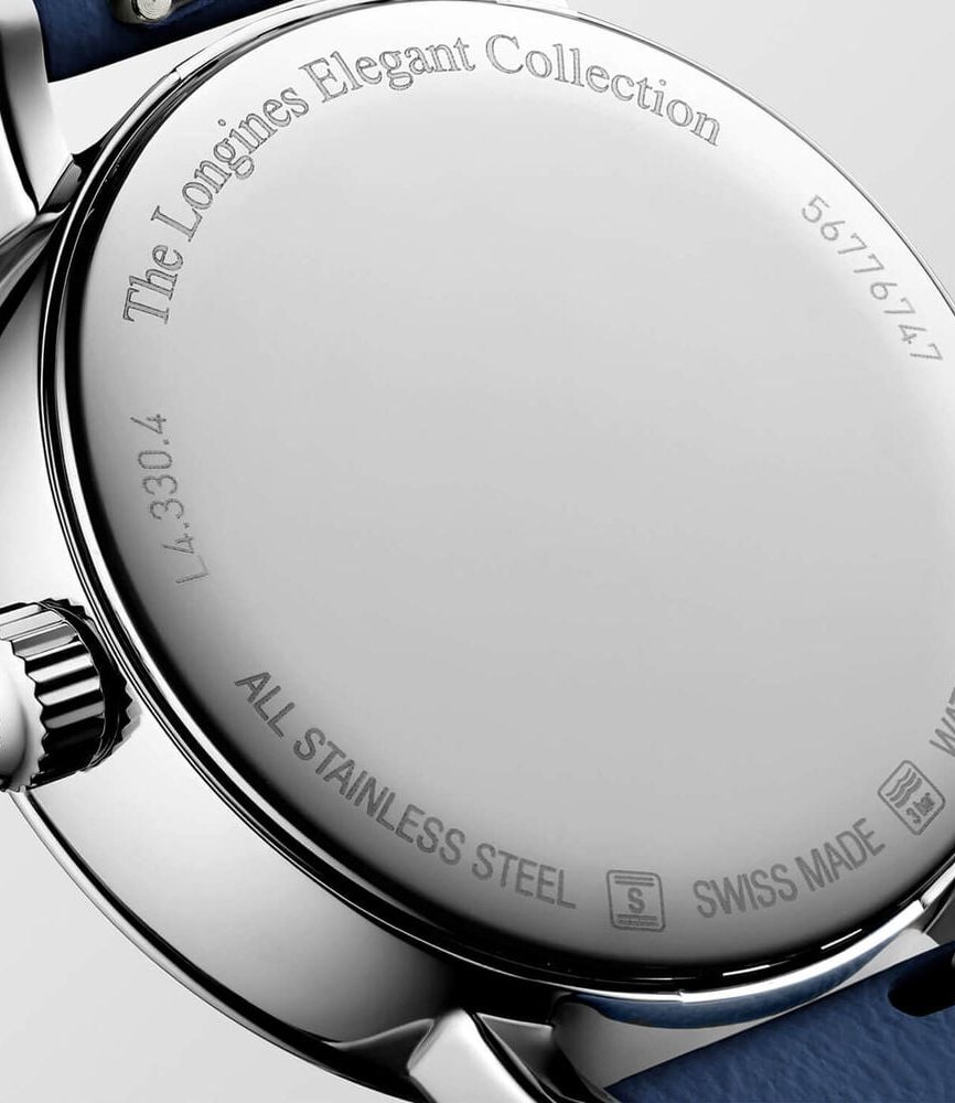 Longines Elegant 30mm White Dial Moonphase Blue Leather Strap Watch image number 4