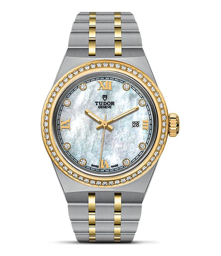 TUDOR Royal 28mm Mother of Pearl Dial Yellow Gold Bezel Bracelet Watch image number 0