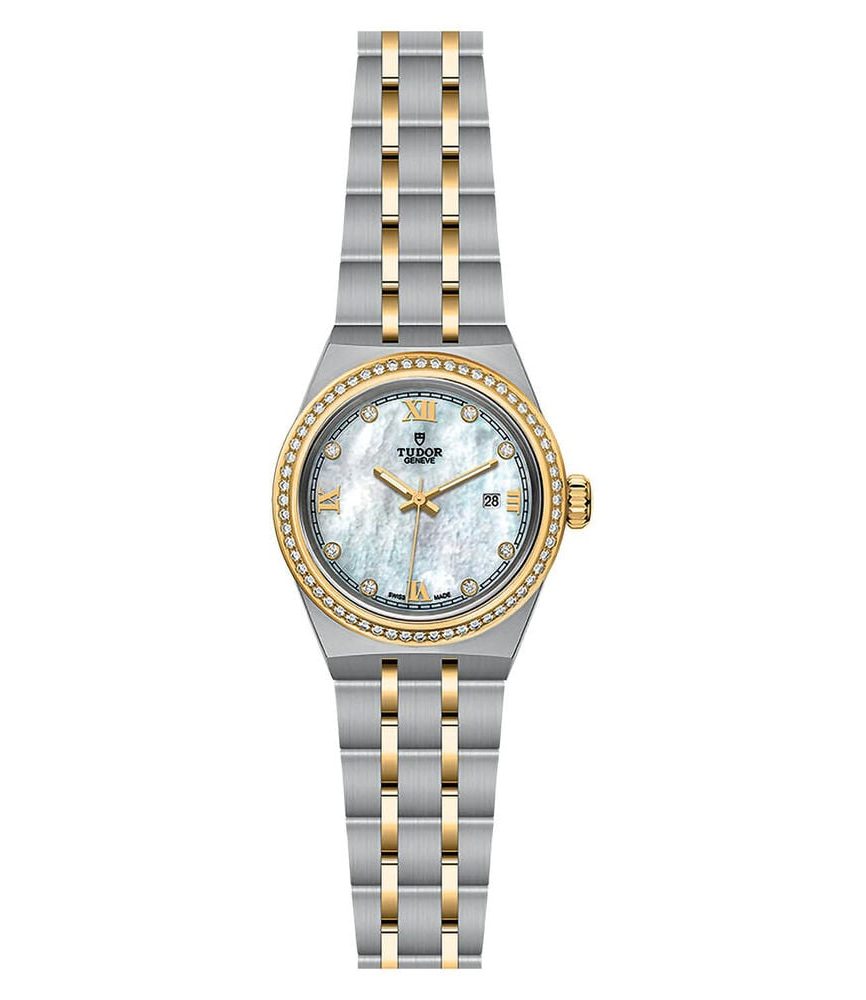 TUDOR Royal 28mm Mother of Pearl Dial Yellow Gold Bezel Bracelet Watch image number 2