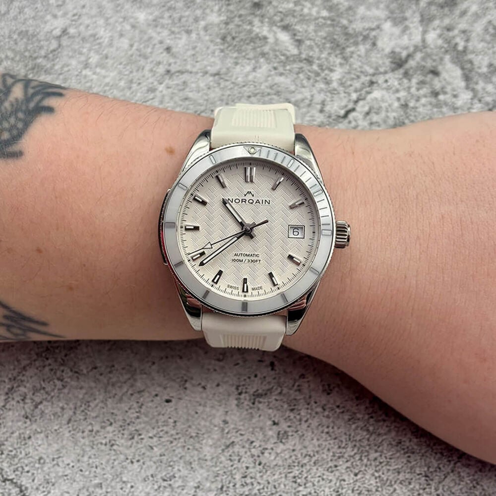 NORQAIN Adventure Sport Automatic 37mm White Pattern Dial White Rubber Strap Watch image number 1