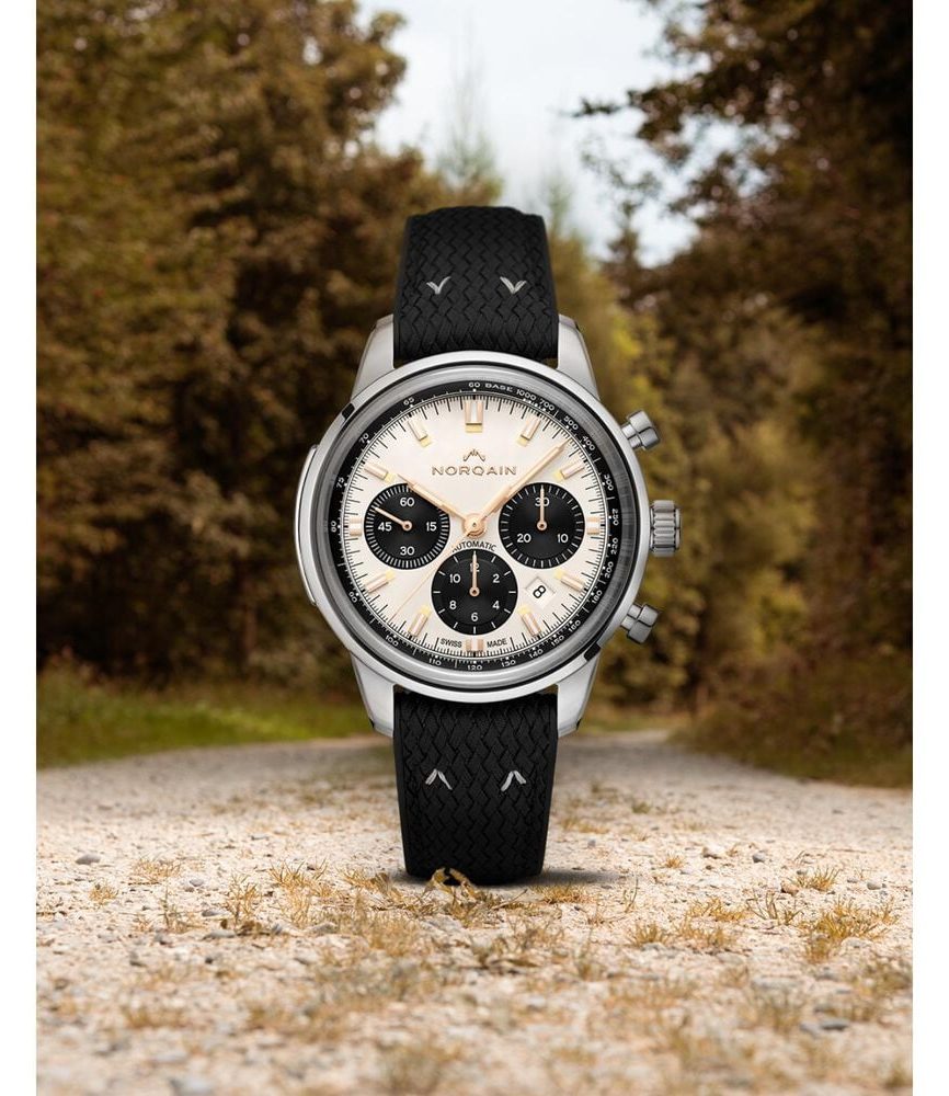 NORQAIN Freedom 60 Chrono Limited Edition 43mm Ivory Dial Black Perlon Rubber Strap Watch image number 3