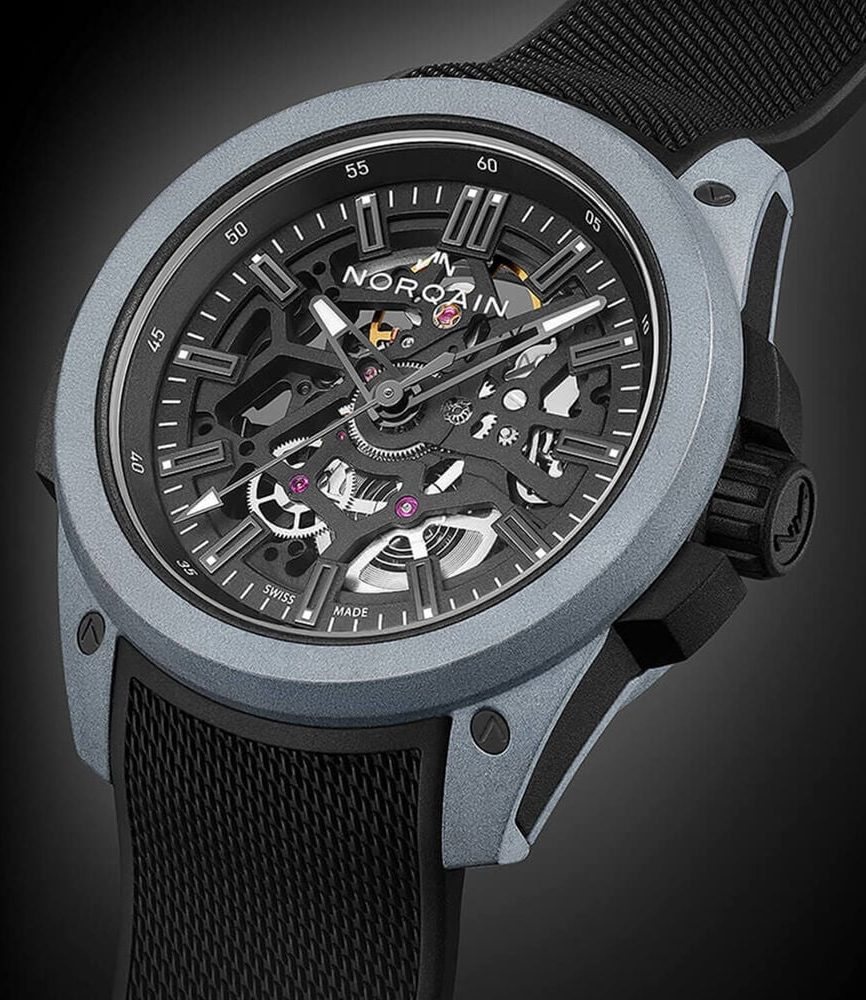 NORQAIN Wild ONE Skeleton 42mm Dial Black Rubber Strap Watch image number 1