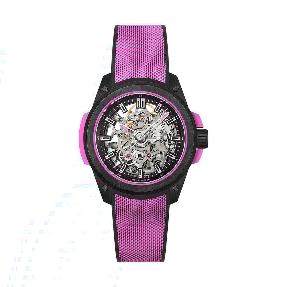 NORQAIN Wild ONE Skeleton 39mm Dial Hyper Pink Rubber Strap Watch image number 0