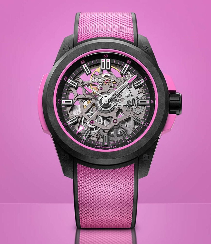 NORQAIN Wild ONE Skeleton 39mm Dial Hyper Pink Rubber Strap Watch image number 1