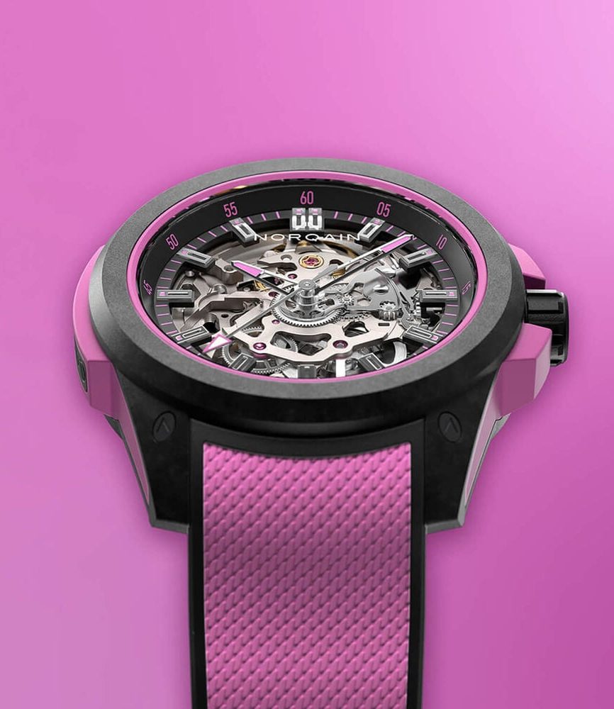 NORQAIN Wild ONE Skeleton 39mm Dial Hyper Pink Rubber Strap Watch image number 2