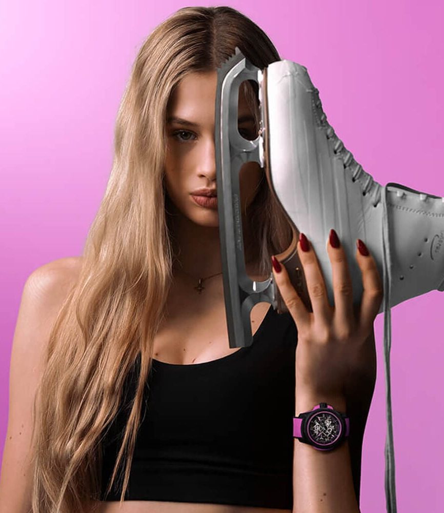 NORQAIN Wild ONE Skeleton 39mm Dial Hyper Pink Rubber Strap Watch image number 3