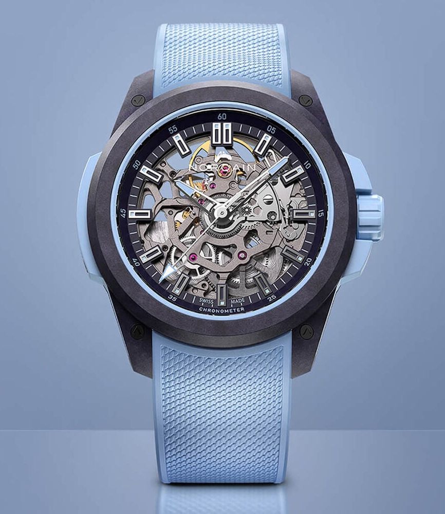 NORQAIN Wild ONE Skeleton 39mm Purple Dial Ice Blue Rubber Strap Watch image number 1