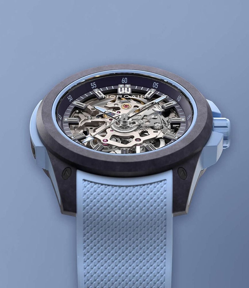 NORQAIN Wild ONE Skeleton 39mm Purple Dial Ice Blue Rubber Strap Watch image number 2