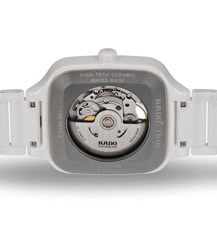 Rado True Square Automatic Open Heart 38mm Skeleton Dial White Ceramic Bracelet Watch image number 2