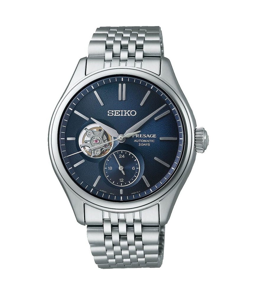 Seiko Presage Classic Open Heart 'Ai-iro' Japan Blue 40mm Dial Steel Bracelet Watch image number 0