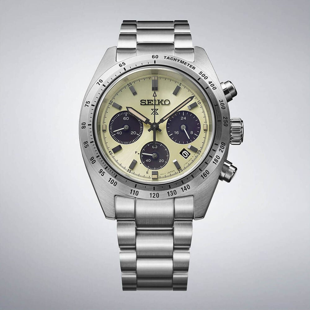 Seiko Prospex Speedtimer ‘Motoring’ European Exclusive 39mm Ivory Dial Steel Bracelet Watch image number 3