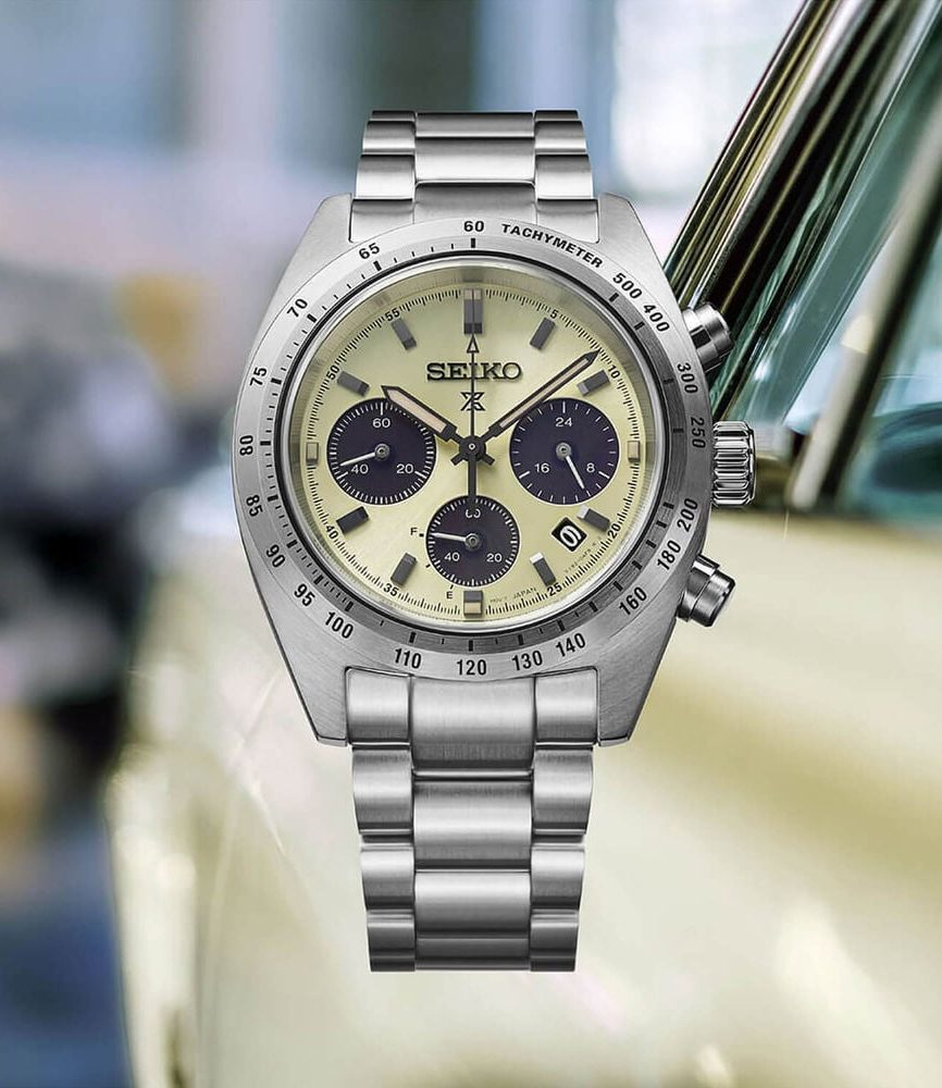 Seiko Prospex Speedtimer ‘Motoring’ European Exclusive 39mm Ivory Dial Steel Bracelet Watch image number 6