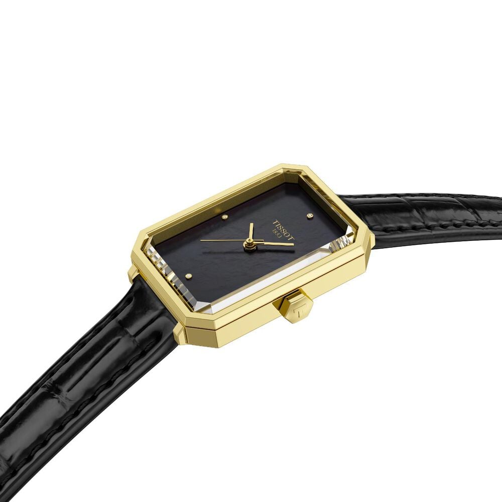 Tissot SRV 21.8mm Black Mother of Pearl Dial Diamond Dots Leather Strap Watch image number 1