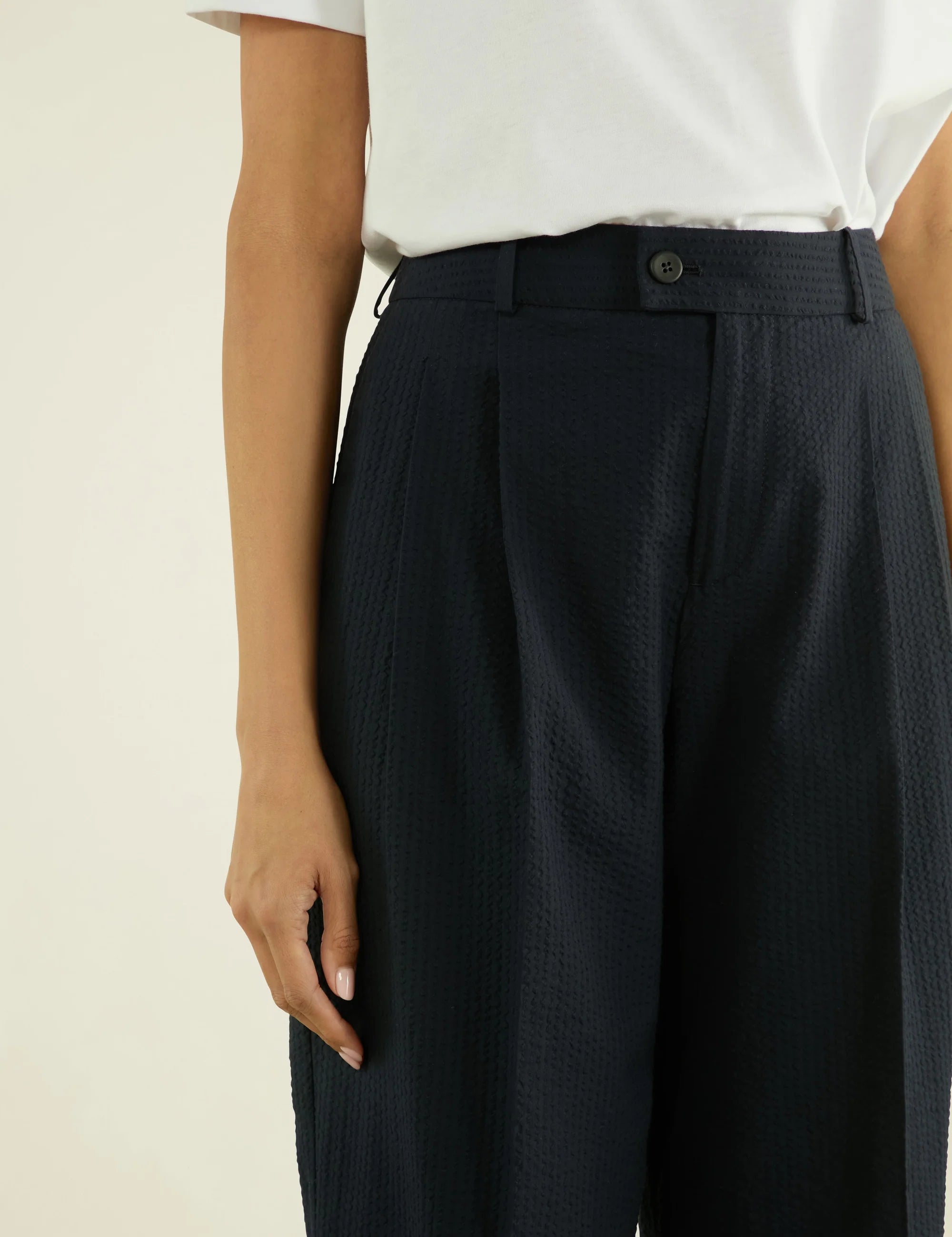 Rampling Trouser: Seersucker, Navy Blue - Image 5