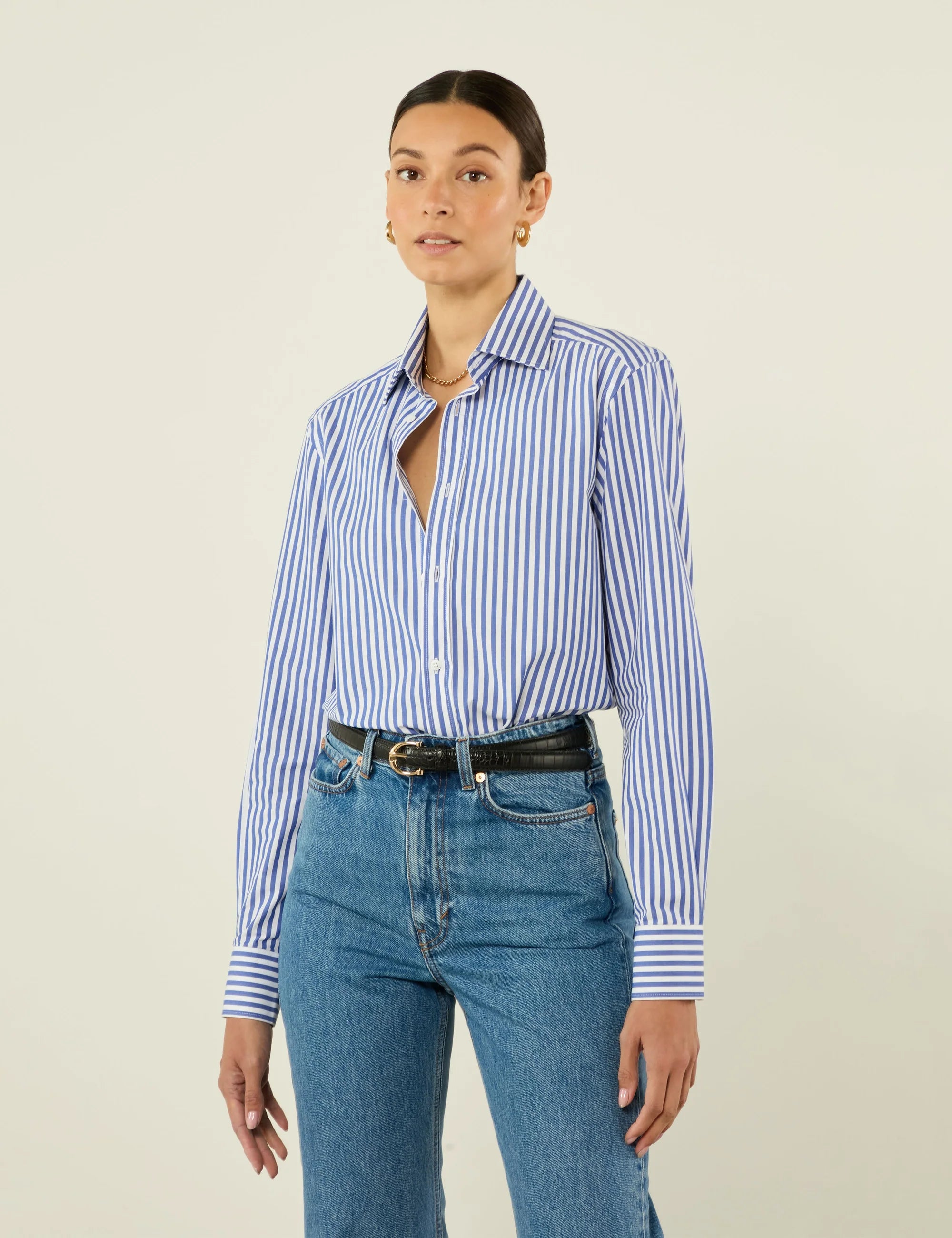 The Boyfriend: Fine Poplin, Royal Blue Stripe - Image 2