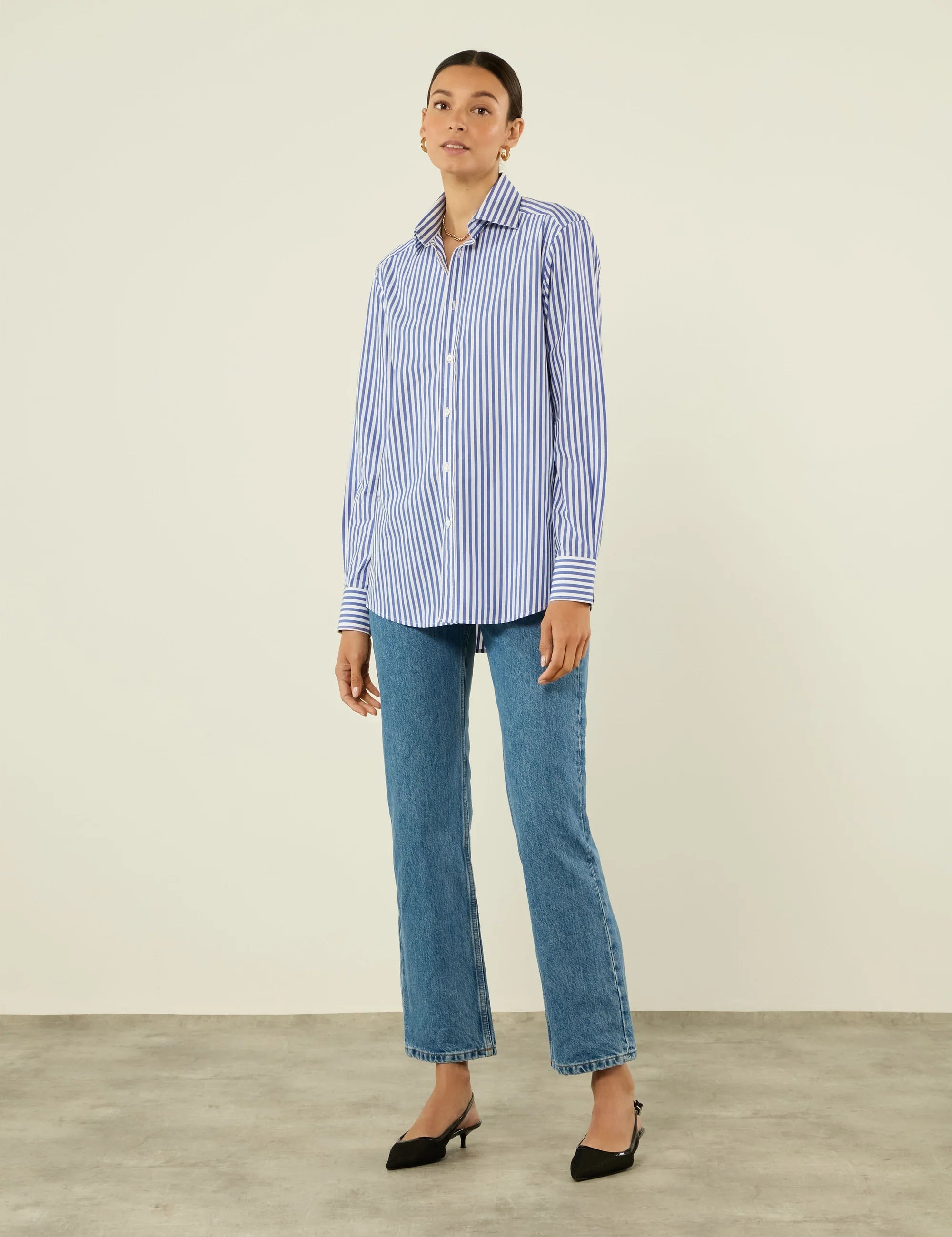 The Boyfriend: Fine Poplin, Royal Blue Stripe - Image 4