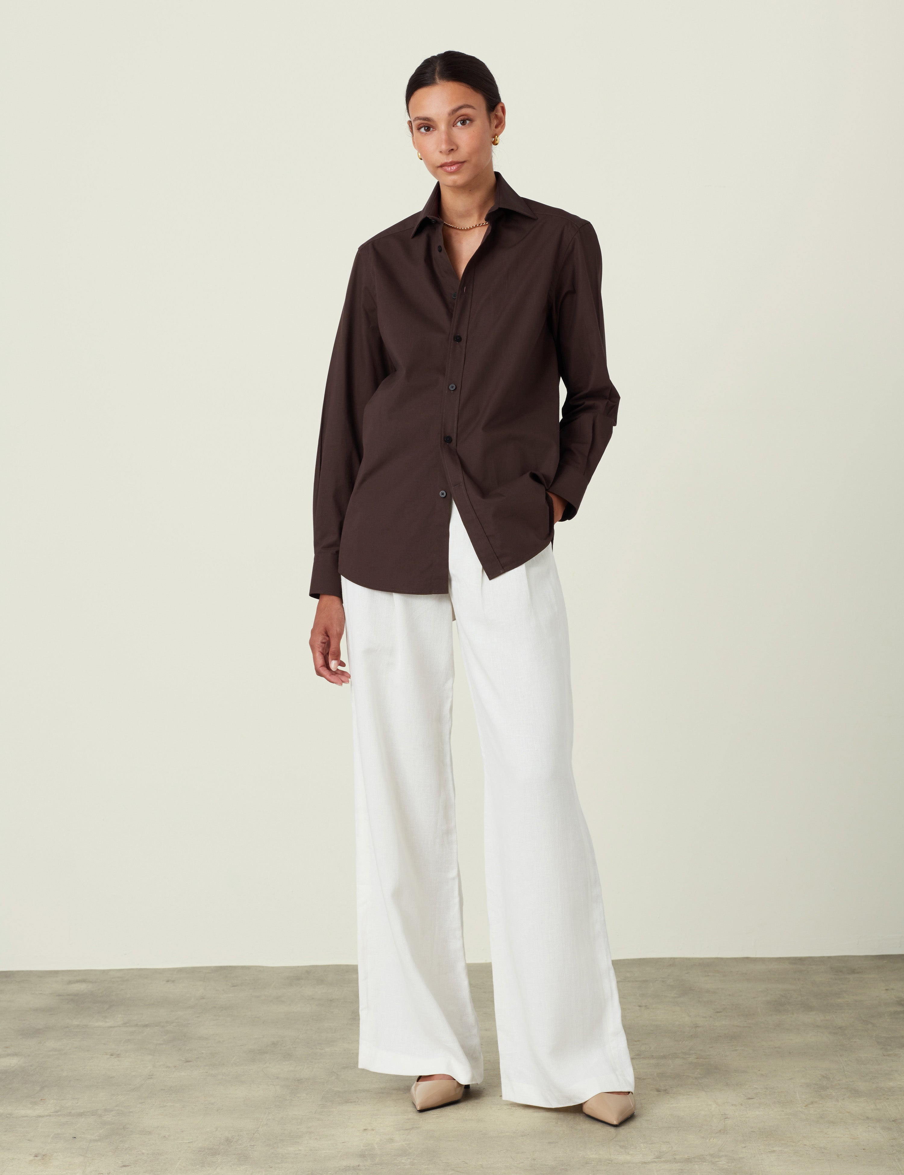 The Boyfriend: Fine Poplin, Chocolate - Image 4