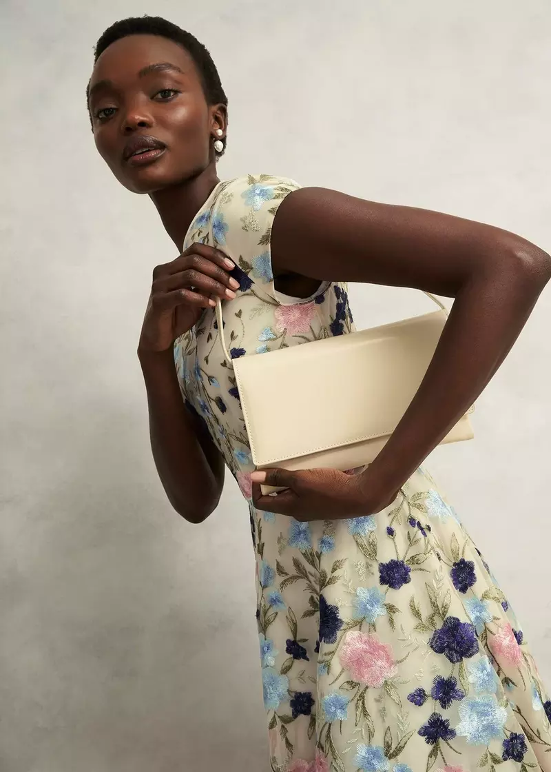 Renata Leather Clutch, Buttercream, hi-res