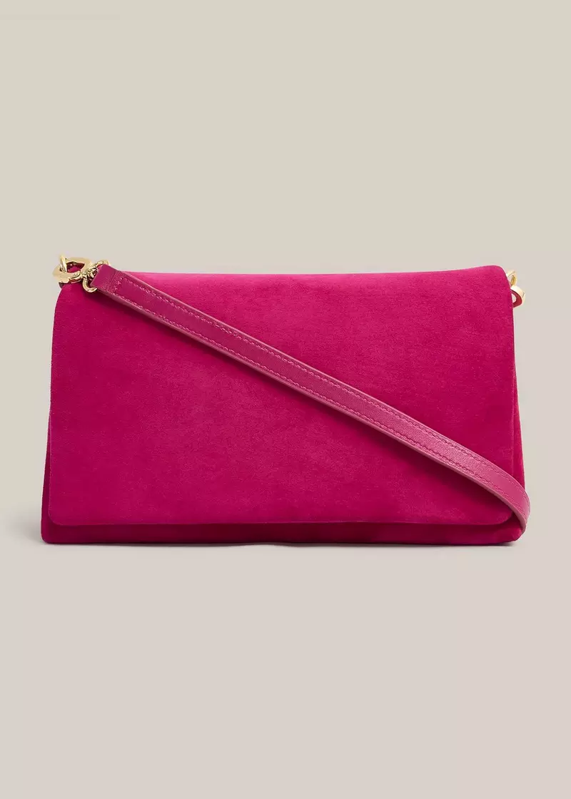Jas Suede Clutch, Bright Pink, hi-res