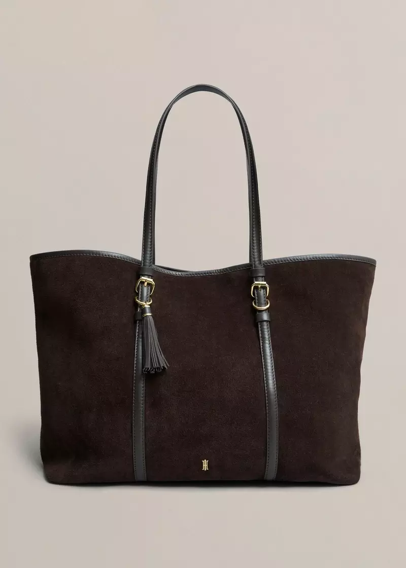 Kyra Suede Tote Bag, Chocolate Brown, hi-res
