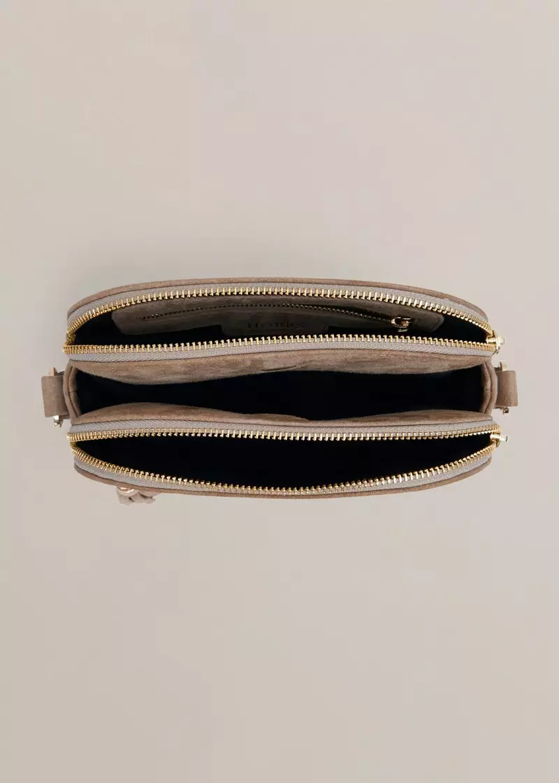 Carlton Suede Crossbody Bag, Mushroom, hi-res