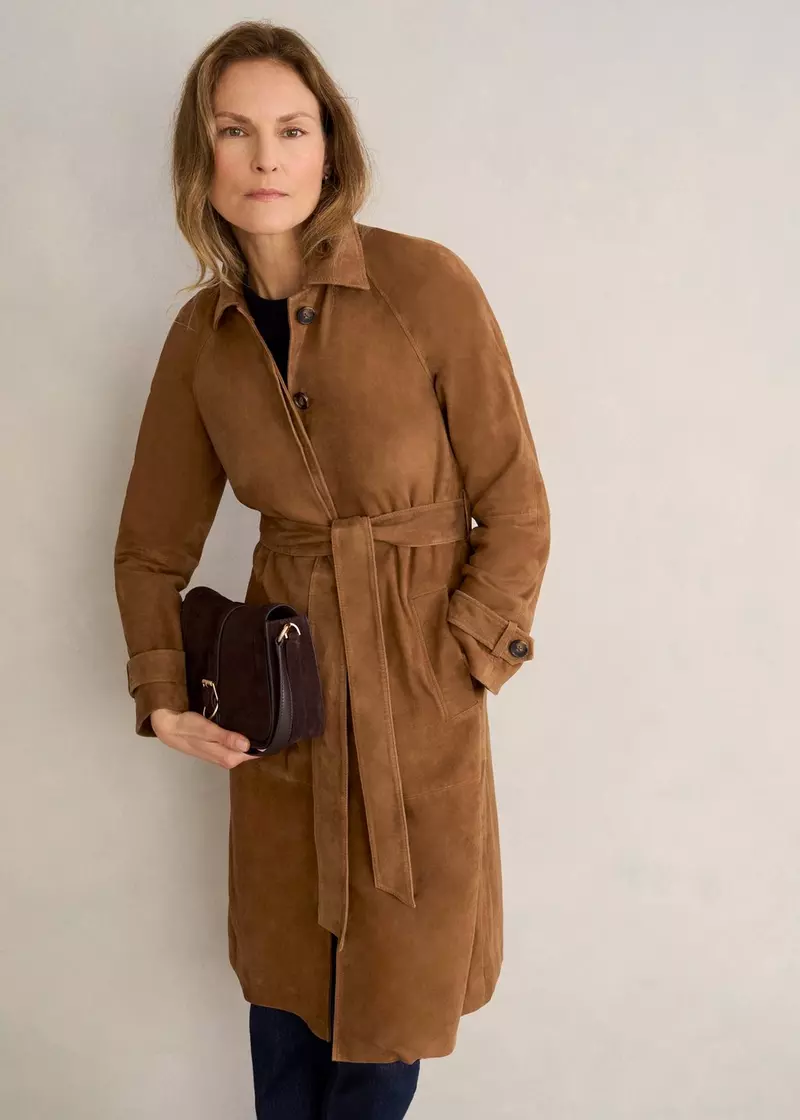Oakley Suede Trench Coat, Tan, hi-res