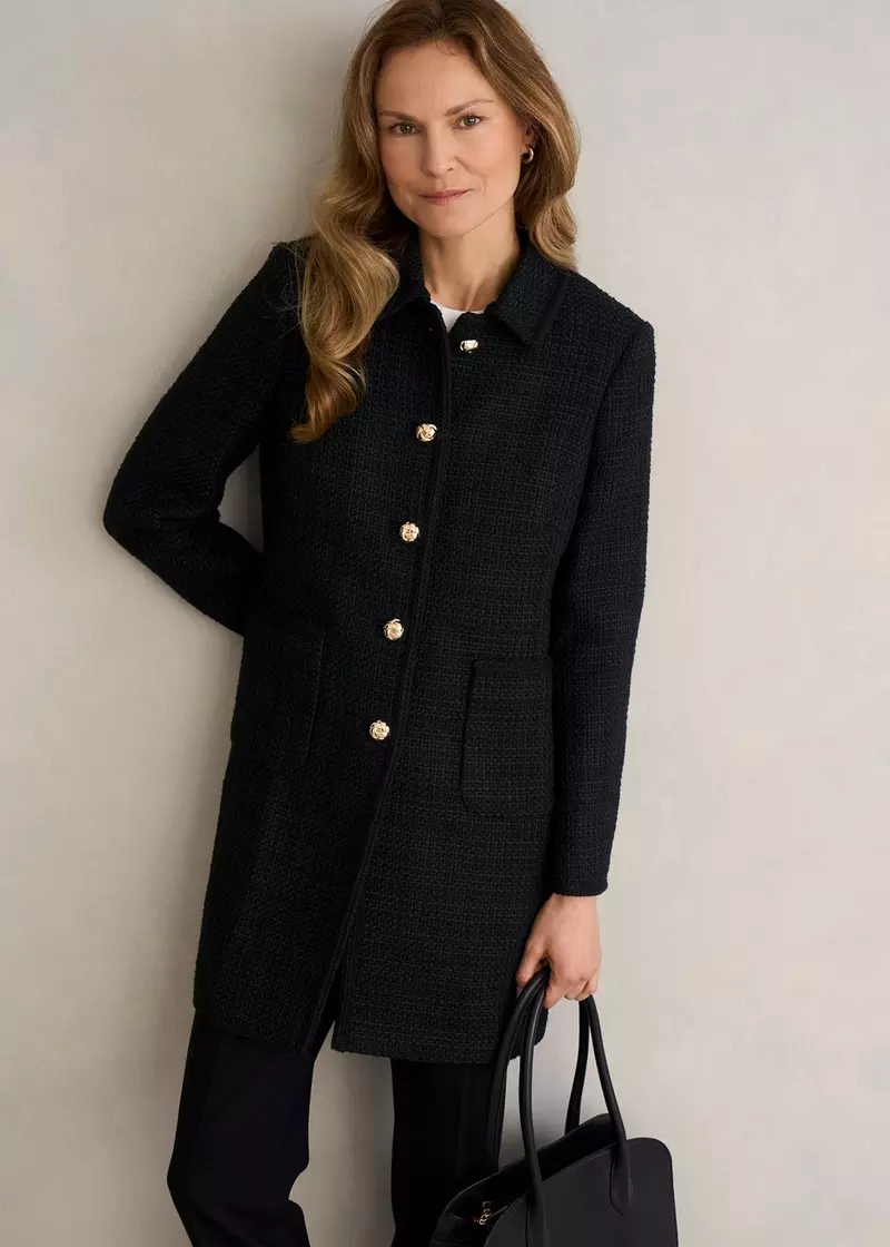 Evangeline Tweed Coat, Black, hi-res