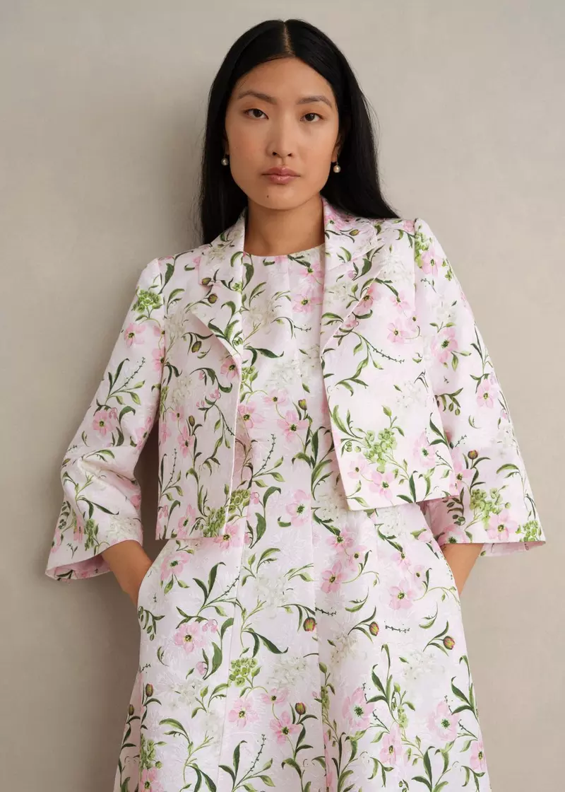 Lana Floral Jacquard Jacket, Pale Pink Multi, hi-res