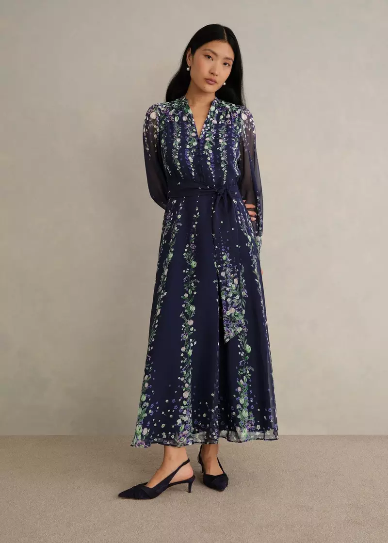 Ros Floral Silk Dress, Midnight Multi, hi-res