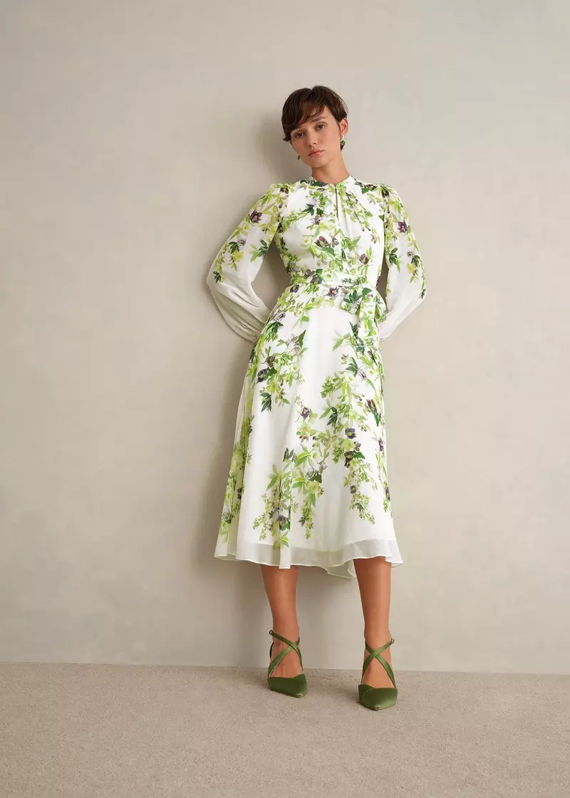 Pia Silk Floral Dress, Ivory Multi, hi-res