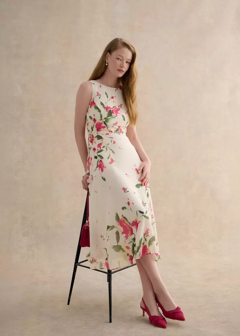 Petite Floral Carly Dress, Cream Multi, hi-res