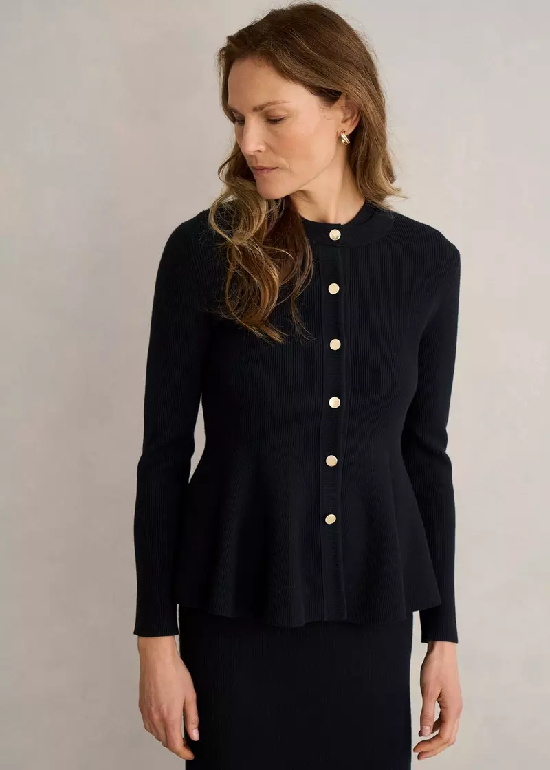 Bridget Peplum Knitted Jacket, Black, hi-res