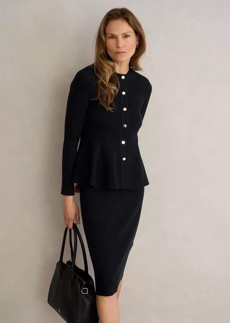 Bridget Peplum Knitted Jacket, Black, hi-res