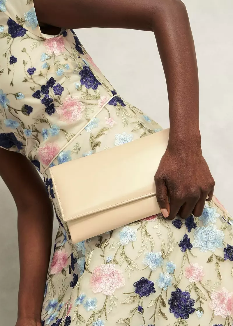 Renata Leather Clutch, Buttercream, hi-res