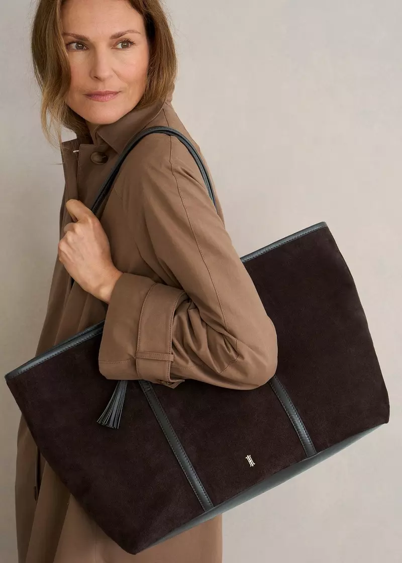 Kyra Suede Tote Bag, Chocolate Brown, hi-res