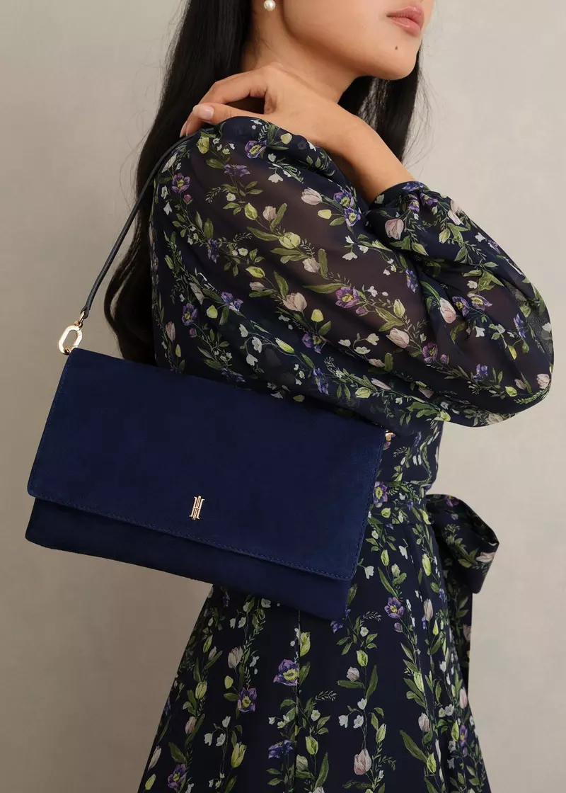 Ashley Suede Clutch, Midnight Navy, hi-res