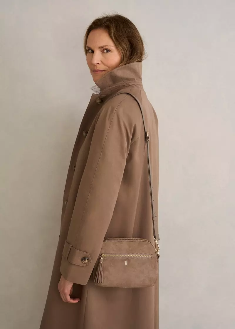 Carlton Suede Crossbody Bag, Mushroom, hi-res