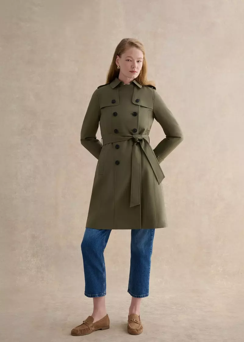Skylar Shower Resistant Trench Coat, Olive Green, hi-res