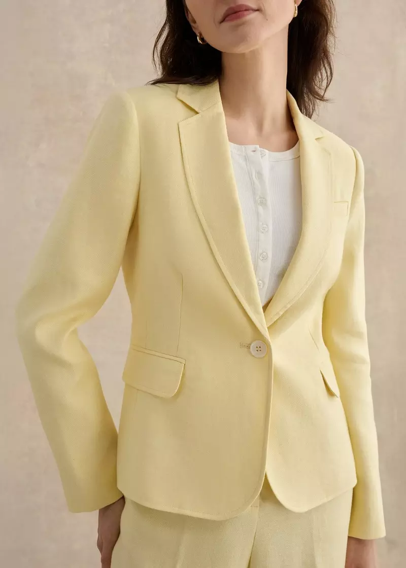 Adalee Linen Jacket, Soft Yellow, hi-res