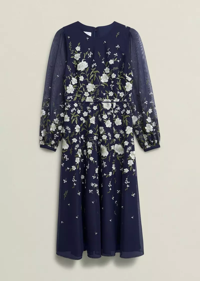 Petite Lois Floral Embroidered Dress, Midnight Yellow, hi-res