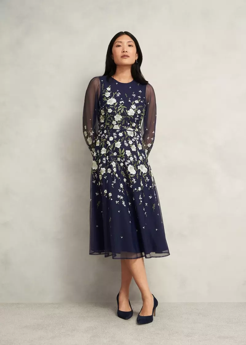 Petite Lois Floral Embroidered Dress, Midnight Yellow, hi-res