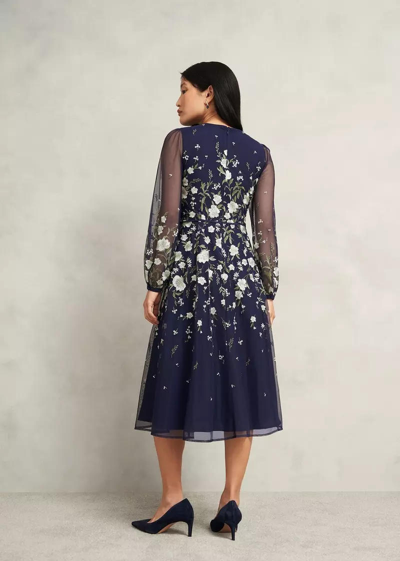 Petite Lois Floral Embroidered Dress, Midnight Yellow, hi-res