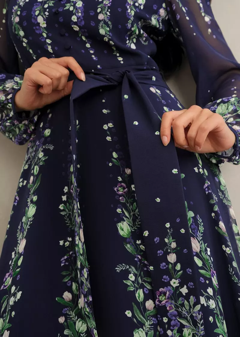 Ros Floral Silk Dress, Midnight Multi, hi-res