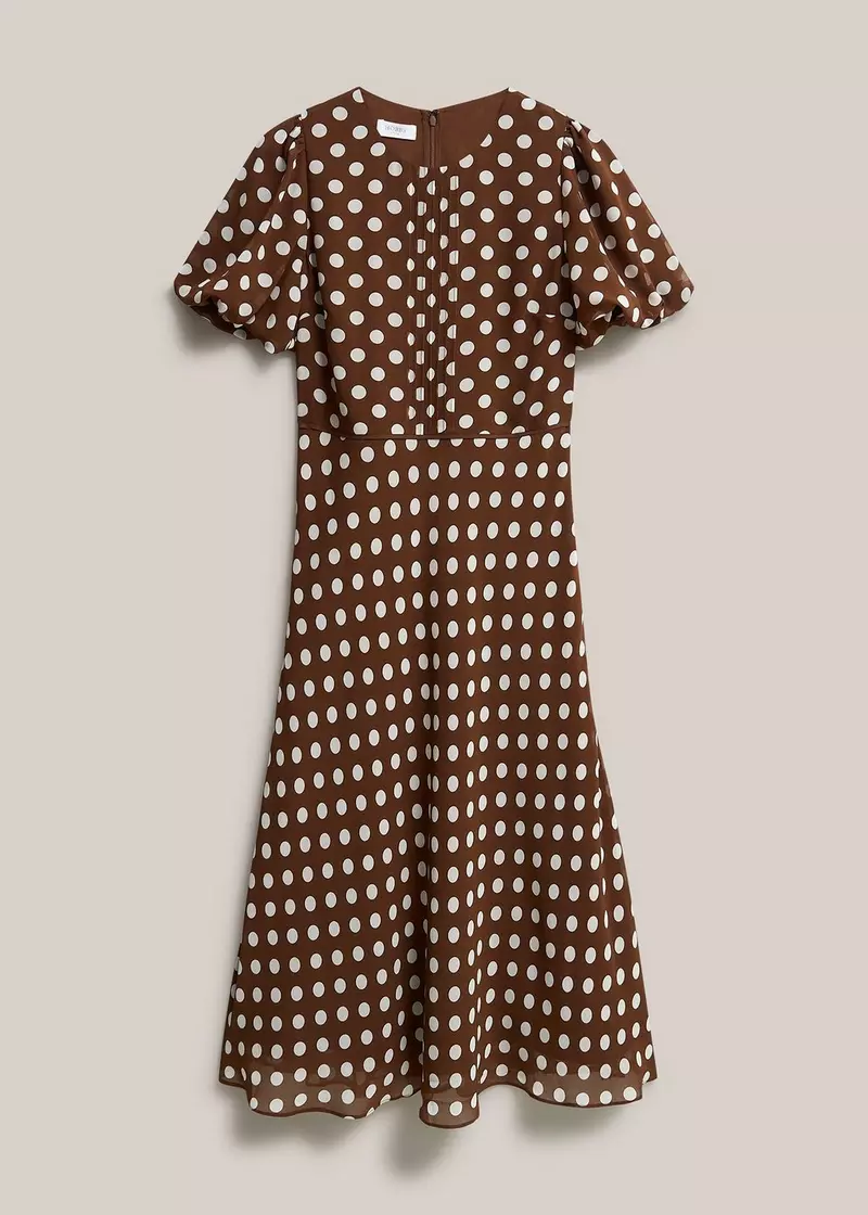 Petite Dorothy Spot Midi Dress, Brown Ivory, hi-res