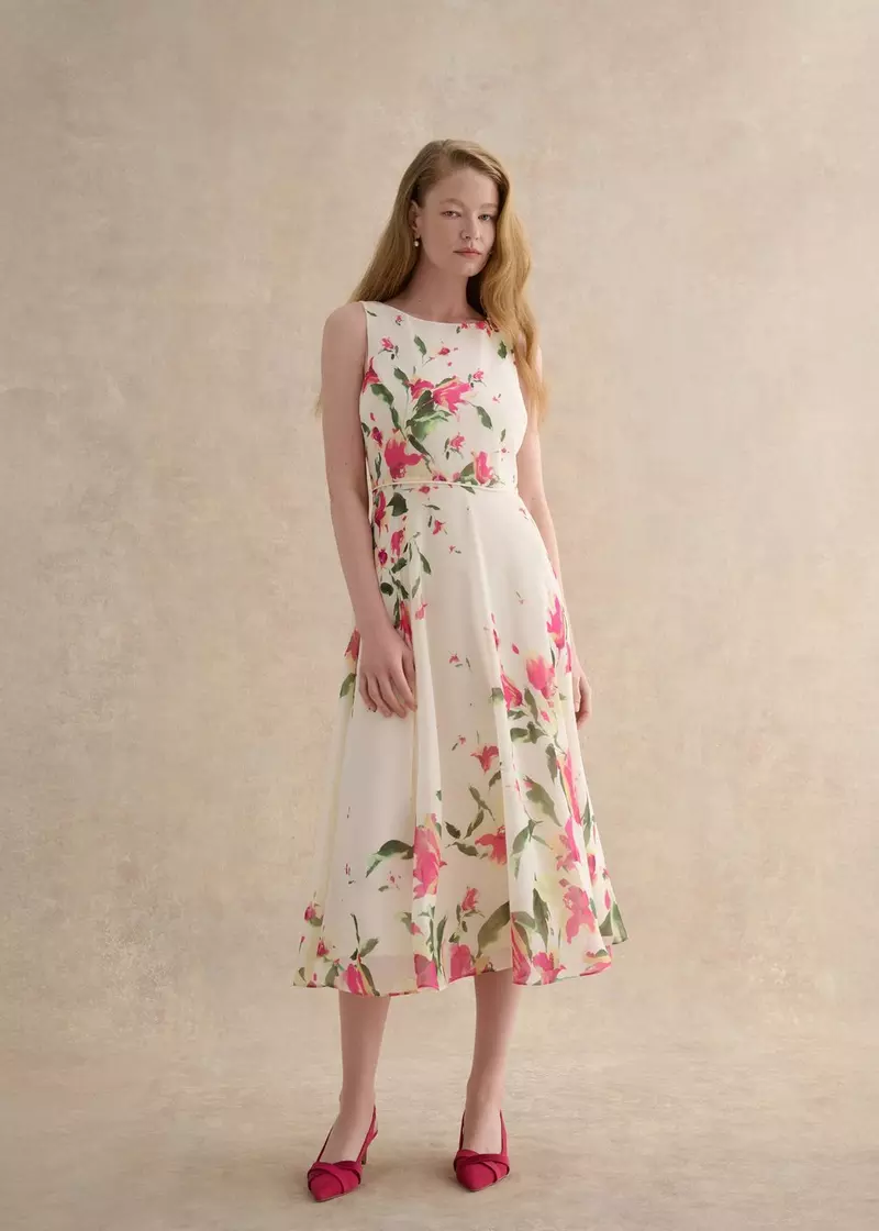 Petite Floral Carly Dress, Cream Multi, hi-res