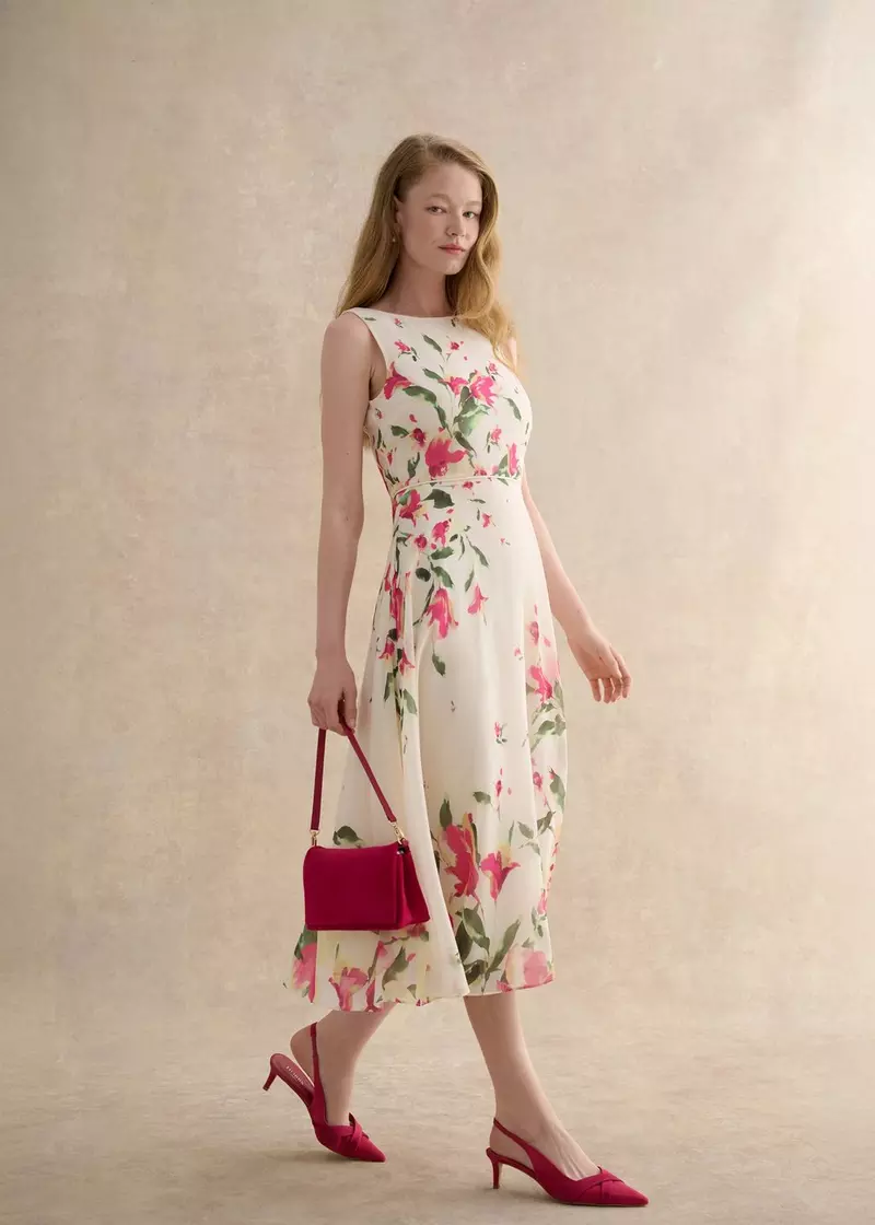 Petite Floral Carly Dress, Cream Multi, hi-res