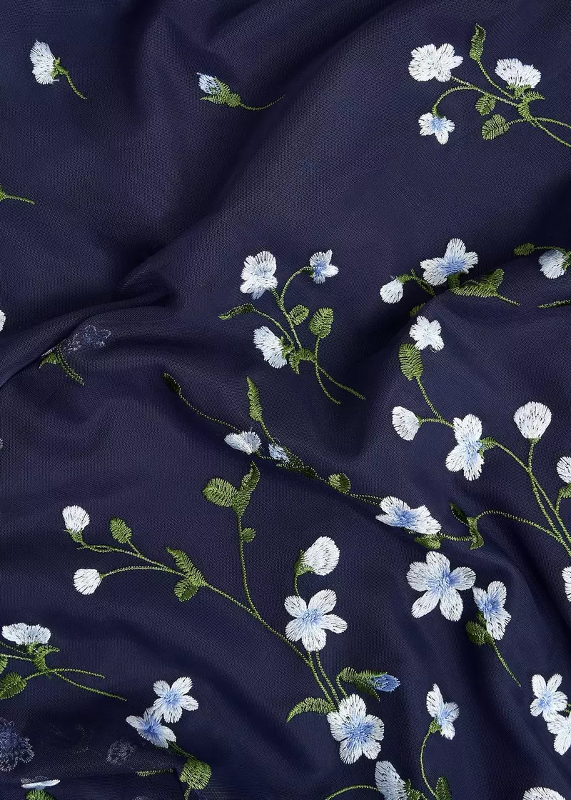 Petite Aria Floral Embroidered Dress, Midnight Blue, hi-res