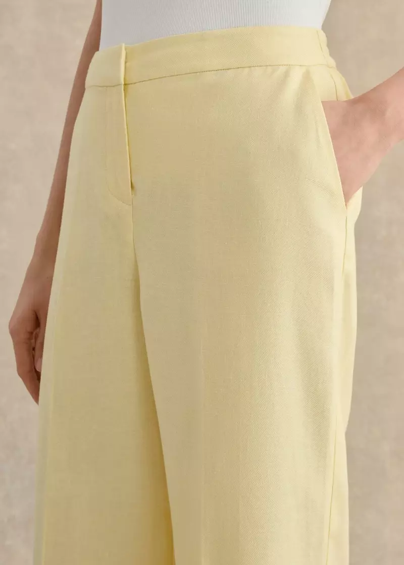 Adalee Linen Wide Leg Trousers, Soft Yellow, hi-res